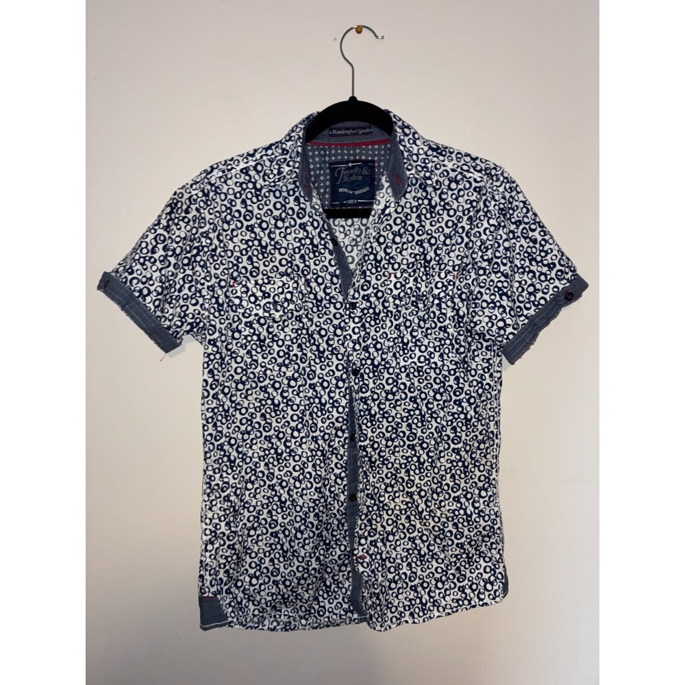 Tranquility Mayhem Blue Geometric Circle Print Short Sleeve Shirt Mens S